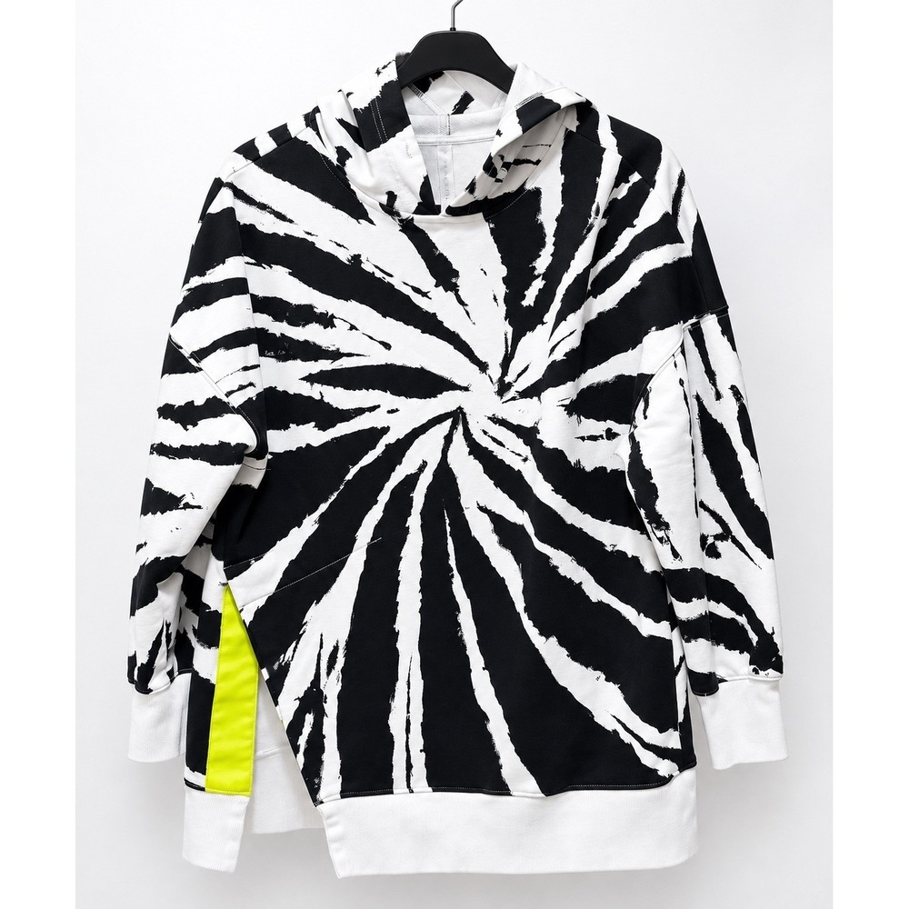 Fabletics XS Womens Tie Dye Hoodie Black White Neon Yellow Slit Hem French Terry